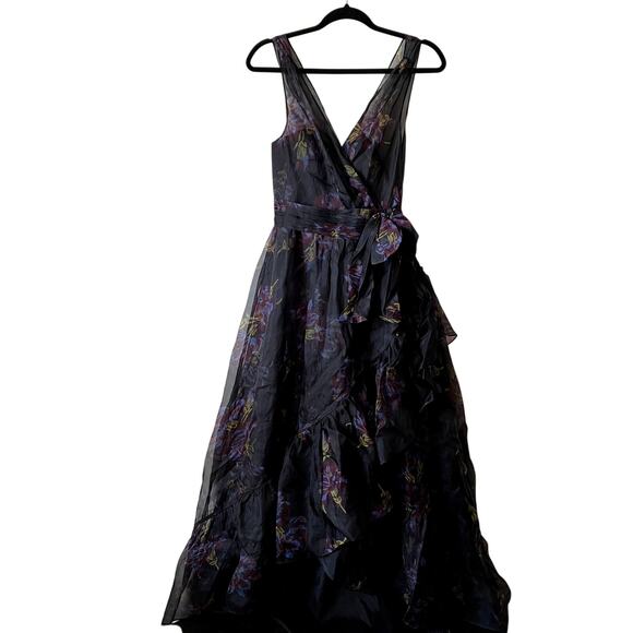 Cinq a sept maxi organza dress Bow size 6 black purple C0 - Picture 3 of 8